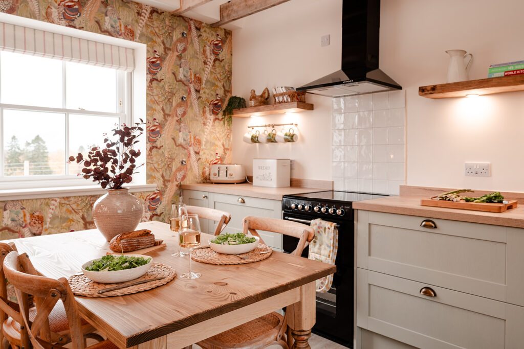The cosy kitchen in Garradh Cottage showing how big and spacious it is.